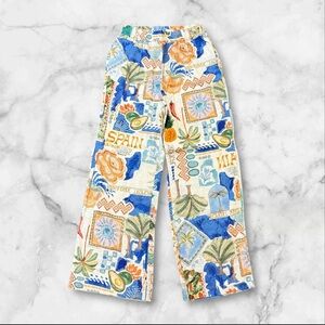 Bellambra Italy | Linen Blend Wide Leg Pants | Multicolor Print | Size M